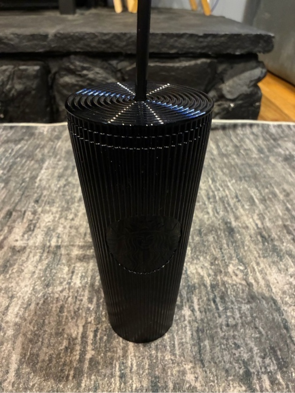 Starbucks Matte Black Ribbed Cold Cup with Straw